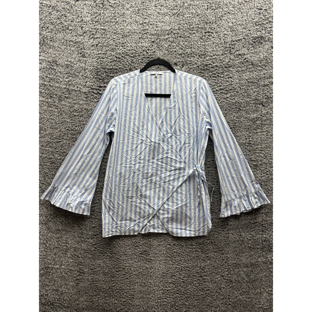Ganni  Blue Striped‎ Cotton Mini DressWomens Size 34